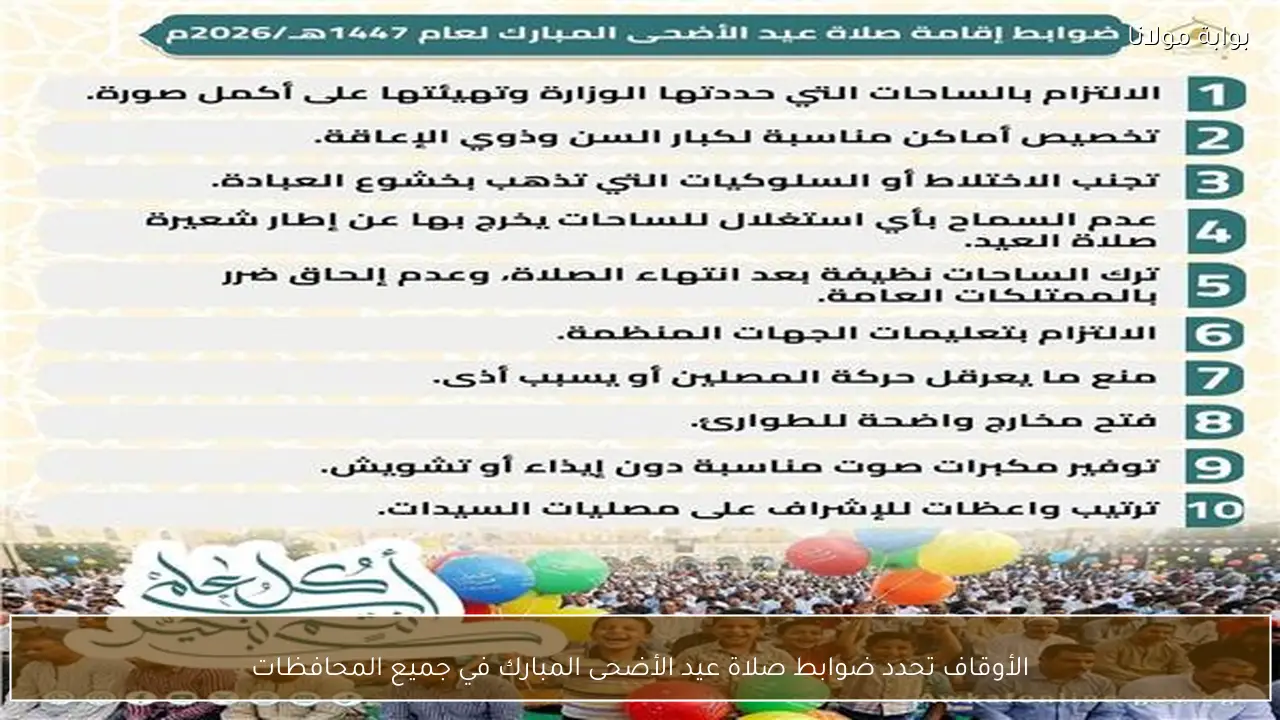الأوقاف تحدد ضوابط صلاة عيد الأضحى المبارك في جميع المحافظات
