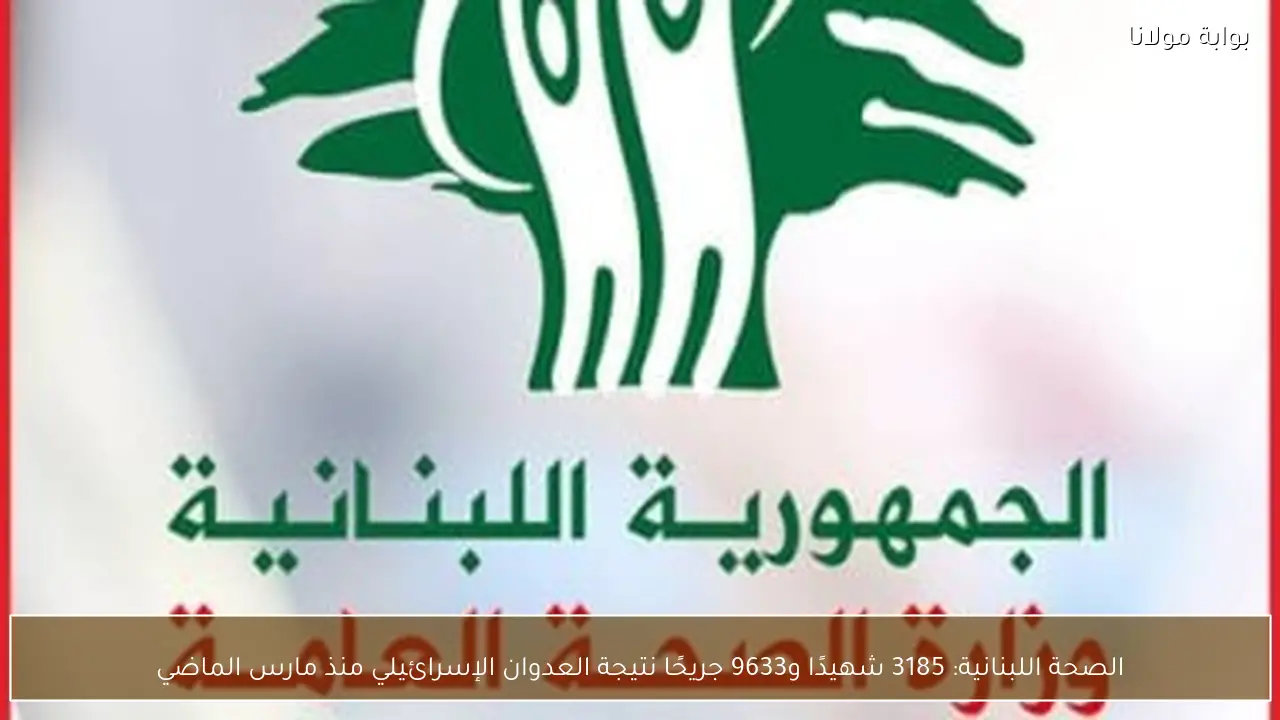 الصحة اللبنانية: 3185 شهيدًا و9633 جريحًا نتيجة العدوان الإسرائيلي منذ مارس الماضي