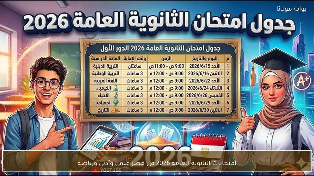 امتحانات الثانوية العامة 2026 في مصر علمي وأدبي ورياضة