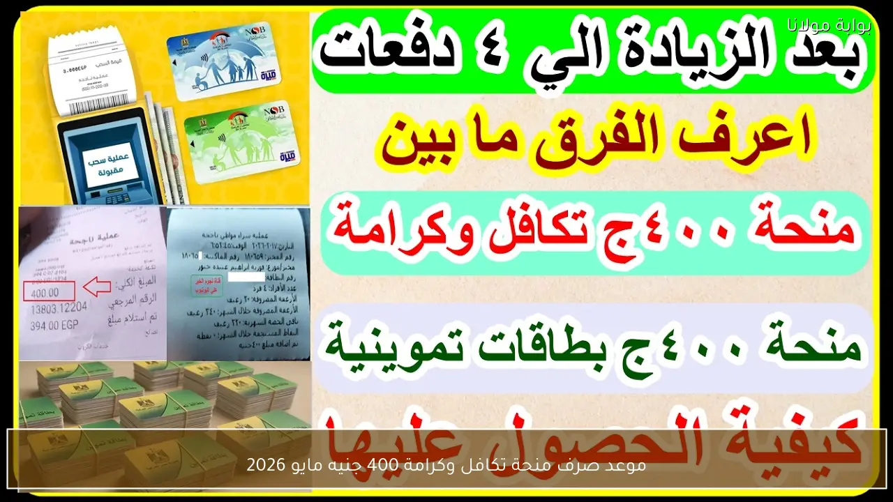 موعد صرف منحة تكافل وكرامة 400 جنيه مايو 2026