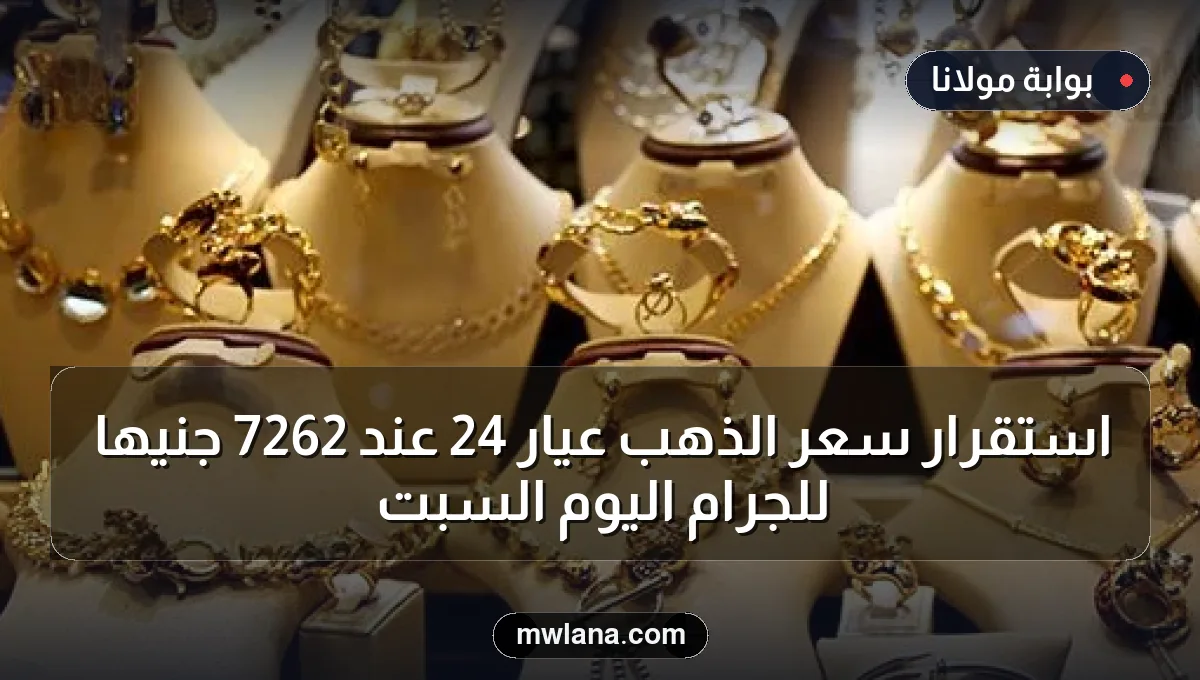 استقرار سعر الذهب عيار 24 عند 7262 جنيها للجرام اليوم السبت