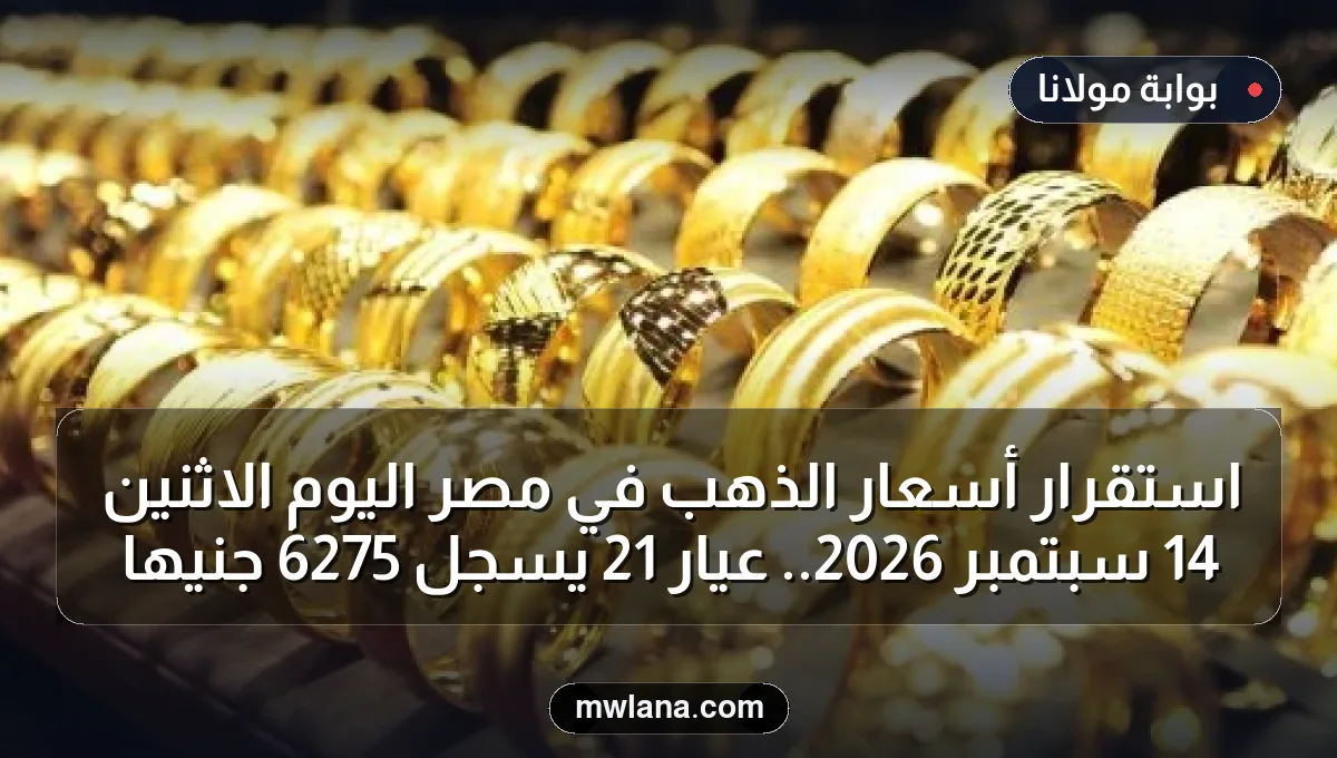استقرار أسعار الذهب في مصر اليوم الاثنين 14 سبتمبر 2026.. عيار 21 يسجل 6275 جنيها