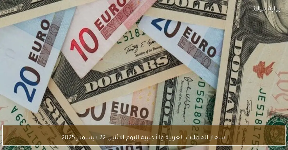 أسعار العملات العربية والأجنبية اليوم الاثنين 22 ديسمبر 2025