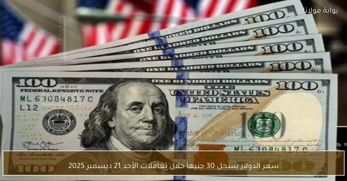 سعر الدولار يسجل 30 جنيها خلال تعاملات الأحد 21 ديسمبر 2025