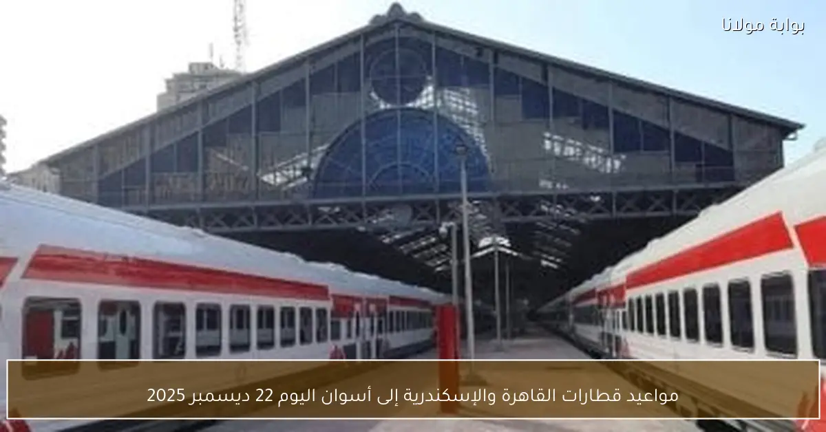 مواعيد قطارات القاهرة والإسكندرية إلى أسوان اليوم 22 ديسمبر 2025