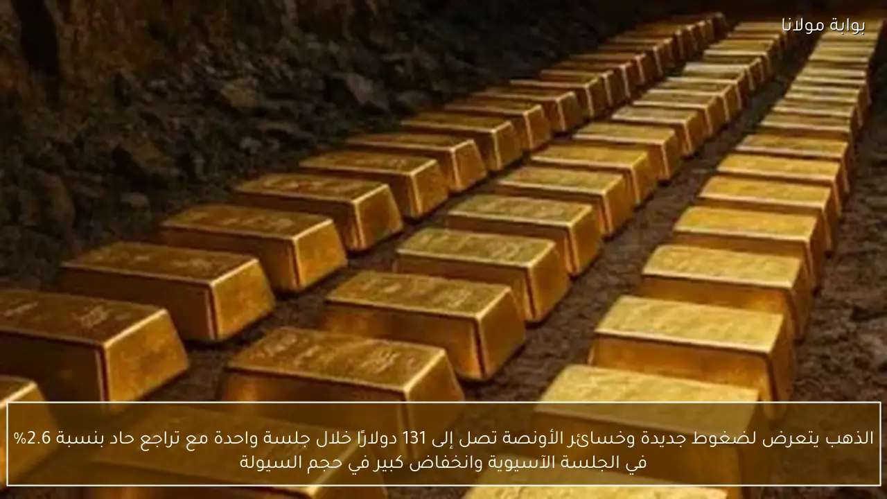الذهب يتعرض لضغوط جديدة وخسائر الأونصة تصل إلى 131 دولارًا خلال جلسة واحدة مع تراجع حاد بنسبة 2.6% في الجلسة الآسيوية وانخفاض كبير في حجم السيولة