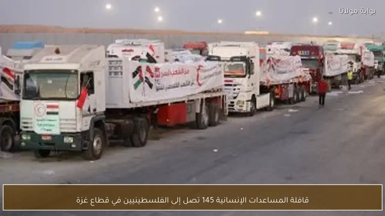 قافلة المساعدات الإنسانية 145 تصل إلى الفلسطينيين في قطاع غزة