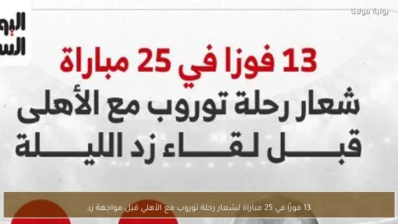 13 فوزًا في 25 مباراة لشعار رحلة توروب مع الأهلي قبل مواجهة زد